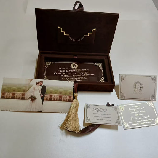 Brown Velvet Invitation Box
