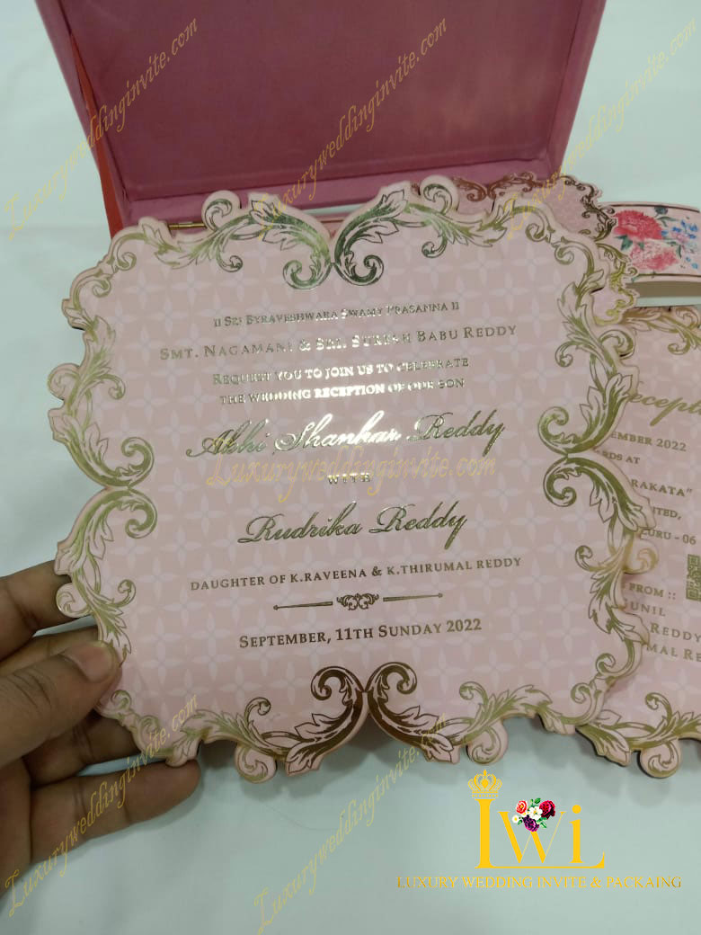 Pink floral wedding invitation with gold foil print || 2024 design