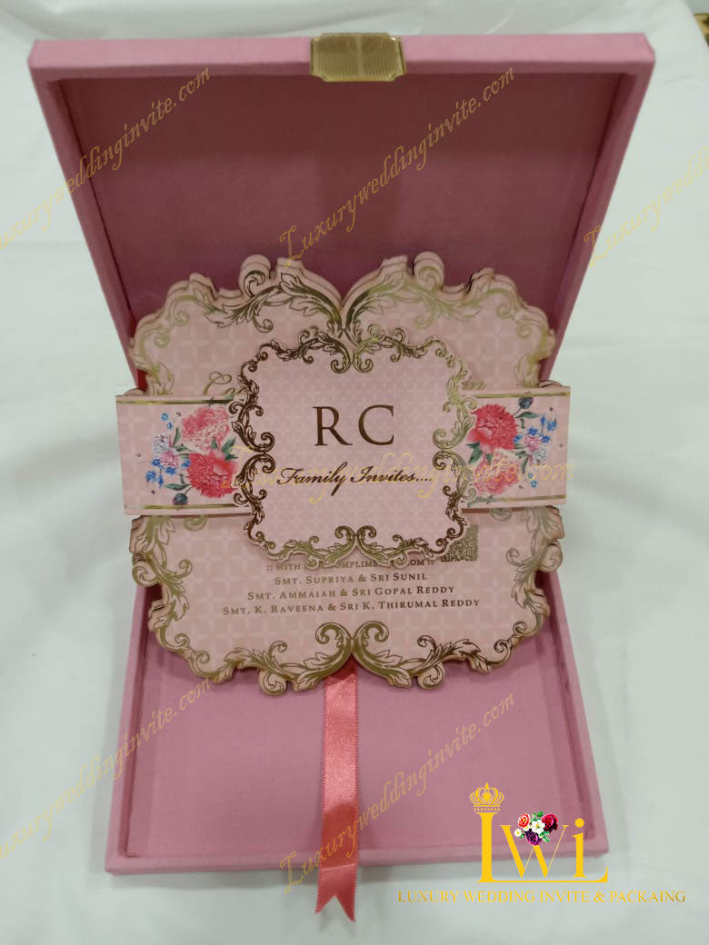 Pink floral wedding invitation with gold foil print || 2024 design