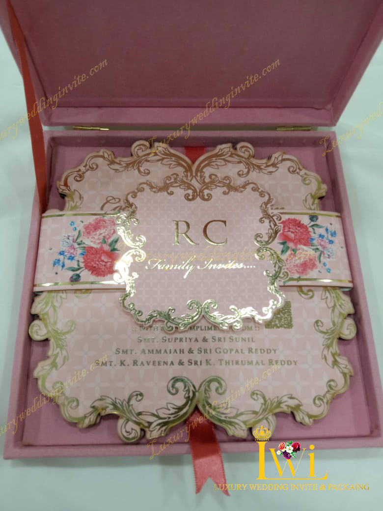Pink floral wedding invitation with gold foil print || 2024 design