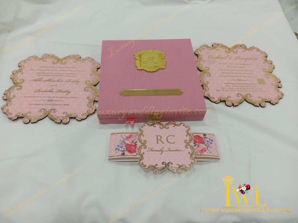 Pink floral wedding invitation with gold foil print || 2024 design