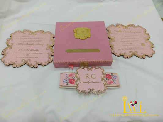 Pink floral wedding invitation with gold foil print || 2024 design