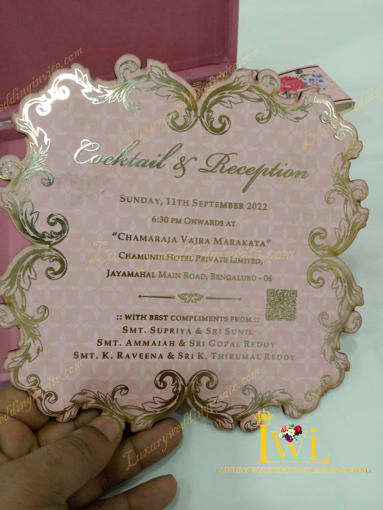 Pink floral wedding invitation with gold foil print || 2024 design