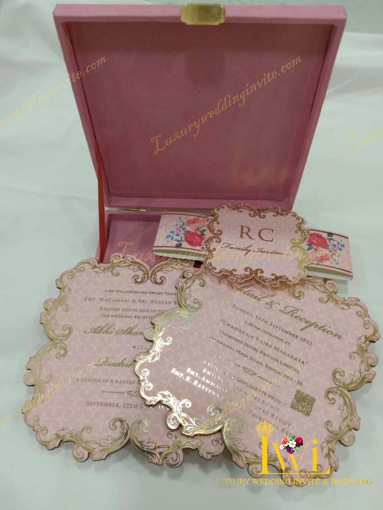 Pink floral wedding invitation with gold foil print || 2024 design