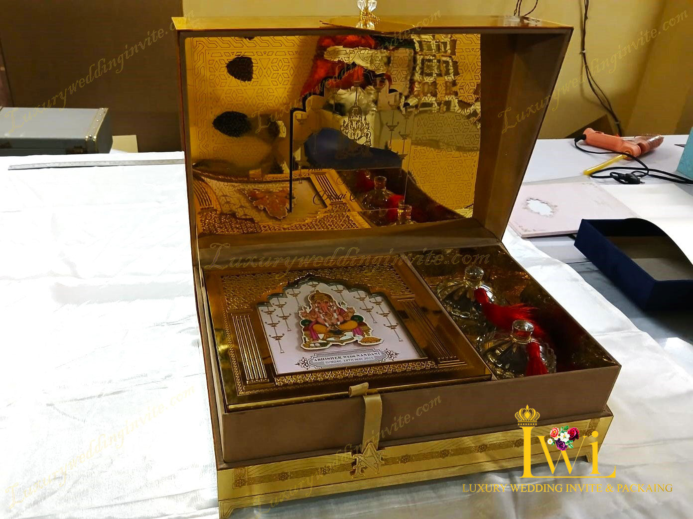 Lord Shri Ganeshji Wedding Invitation Golden Box || 2024 Design By Luxury wedding invite & packaging