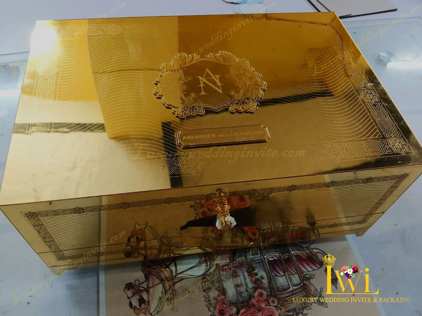 Lord Shri Ganeshji Wedding Invitation Golden Box || 2024 Design By Luxury wedding invite & packaging