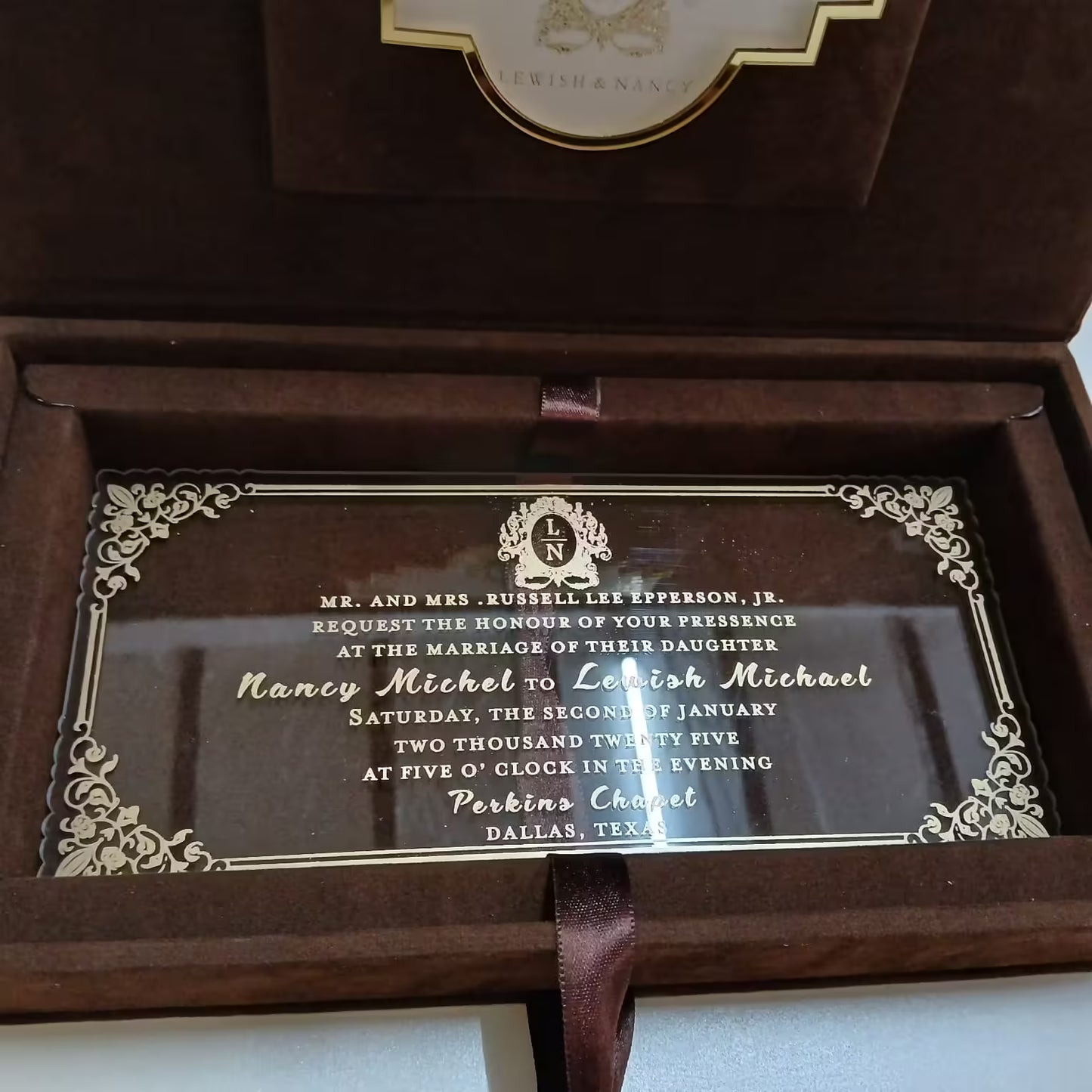Brown Velvet Invitation Box
