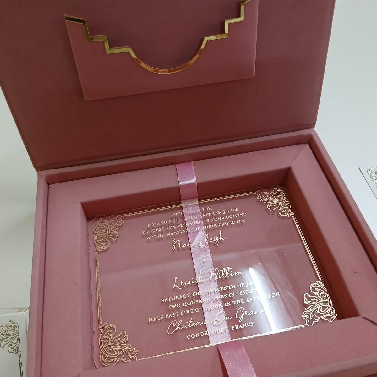 Light Pink Velvet Invitation Box