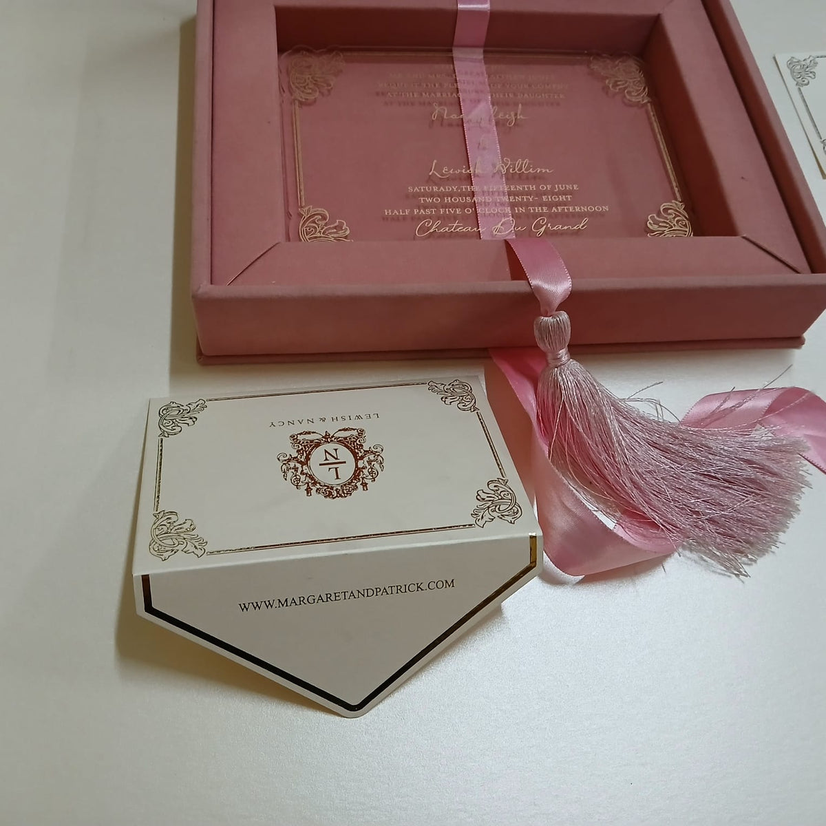 Light Pink Velvet Invitation Box