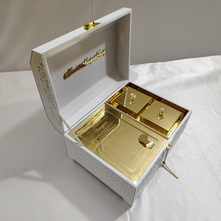 Laser Cut White Acrylic Taper Invitation Box