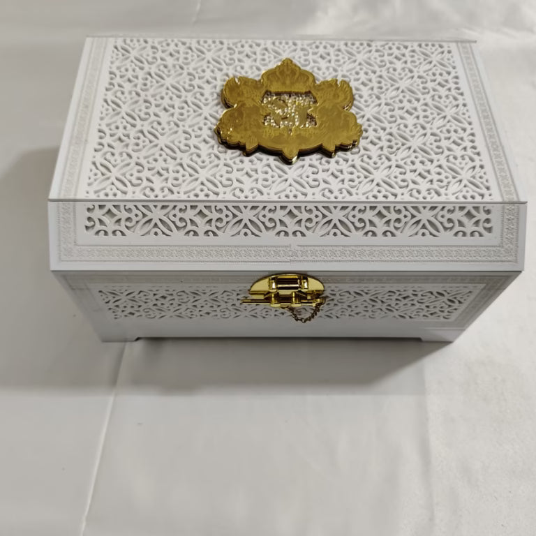Laser Cut White Acrylic Taper Invitation Box