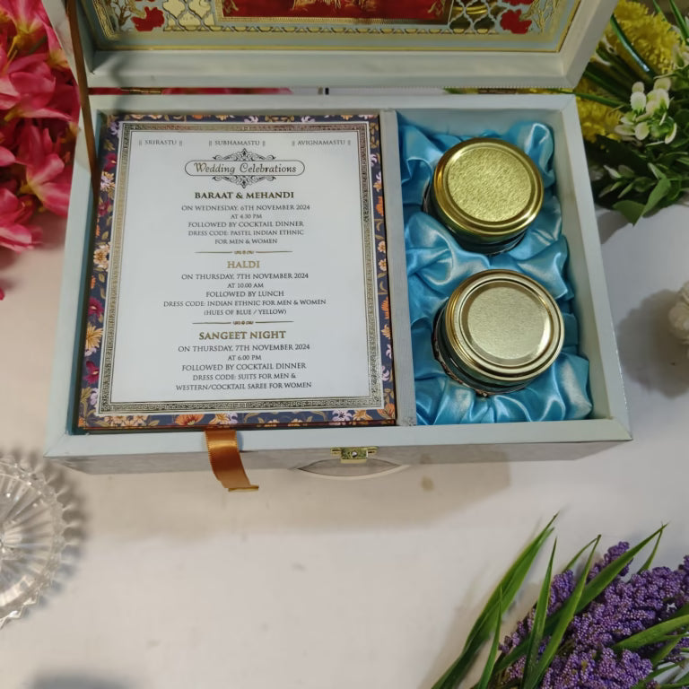 Lacquer on printed invitation box
