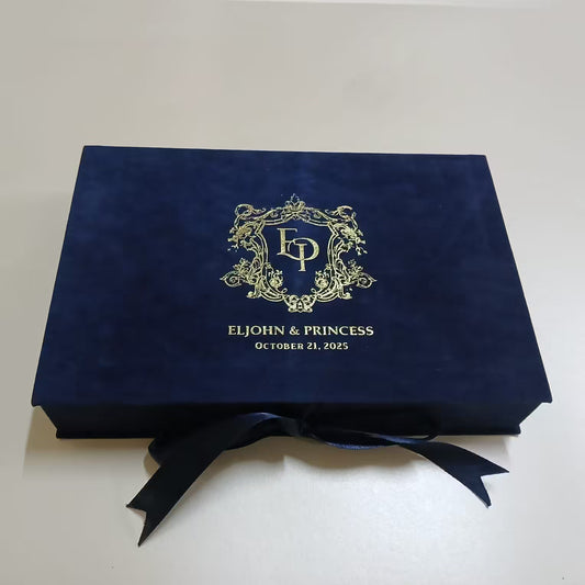 Navy Blue Velvet Acrylic Invitation Box
