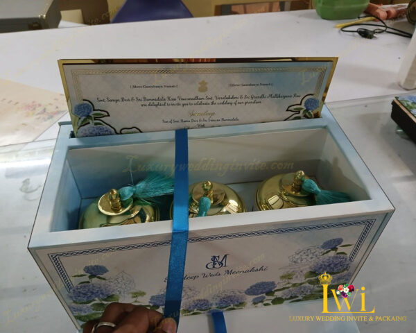 Hydrangea Invitation Gift Box open and showing where is the invitation