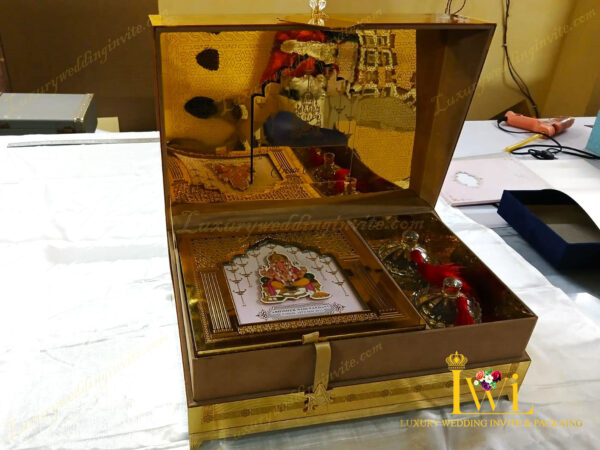 Lord Shri Ganeshji Wedding Invitation Golden Box Design By Luxury wedding invite & packaging opening