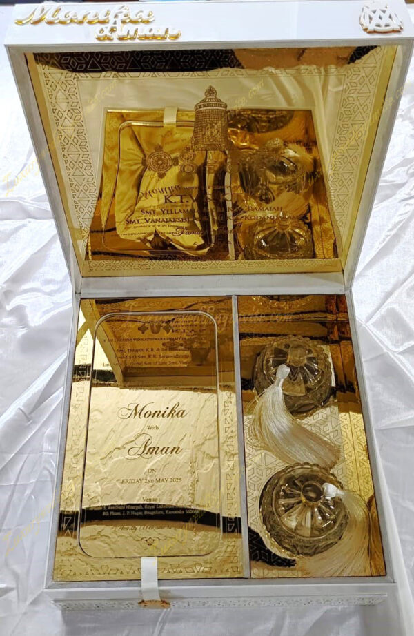 Premium Wedding Invitation White Case ia open to show inside view